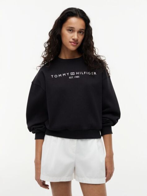 Black Logo Relaxed Fleece Sweatshirt  Women