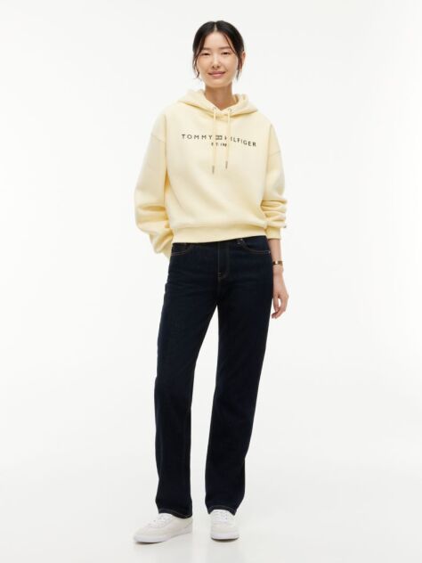 Yellow Flex Fleece Logo Embroidery Relaxed Hoody  Women