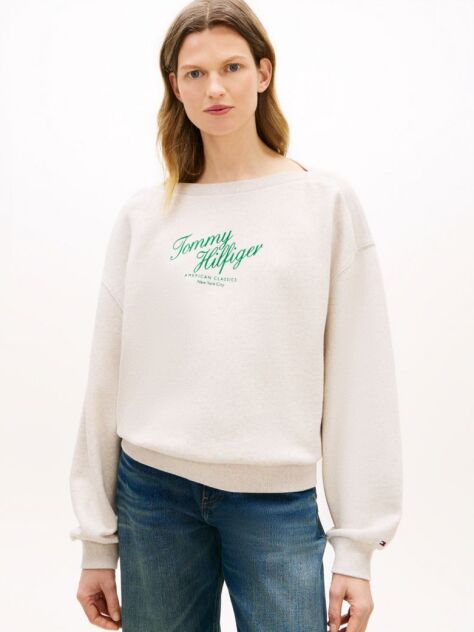 Beige Logo Relaxed Boat Neck Sweatshirt  Women