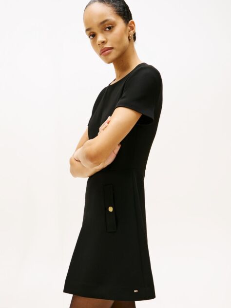Black Button Pocket Mini Shift Dress  Women
