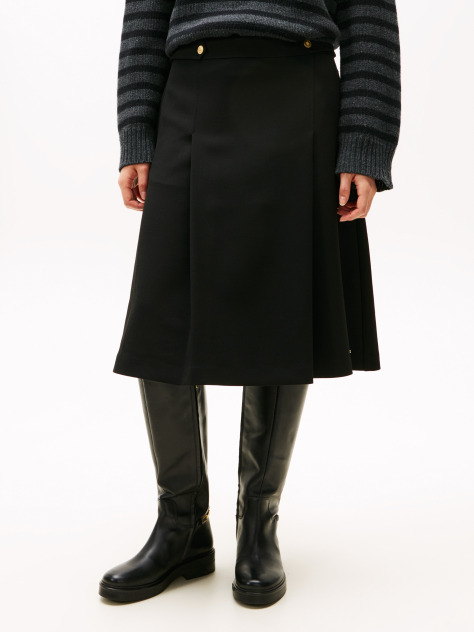 Black Gold-Tone Button A-Line Midi Skirt  Women