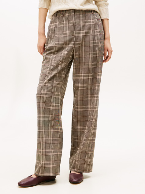 Multi Check Relaxed Straight Leg Trousers  Women