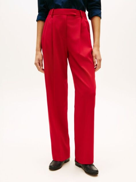 Red Timeless Wool Straight Leg Trousers  Women