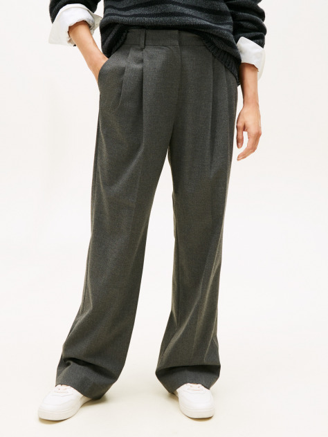 Grey Relaxed Straight Leg Flannel Trousers  Women