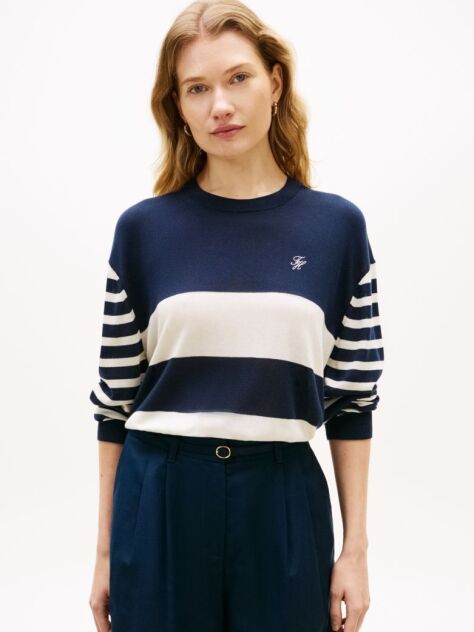 Multi Relaxed Crew Neck Jumper With Silk  Women