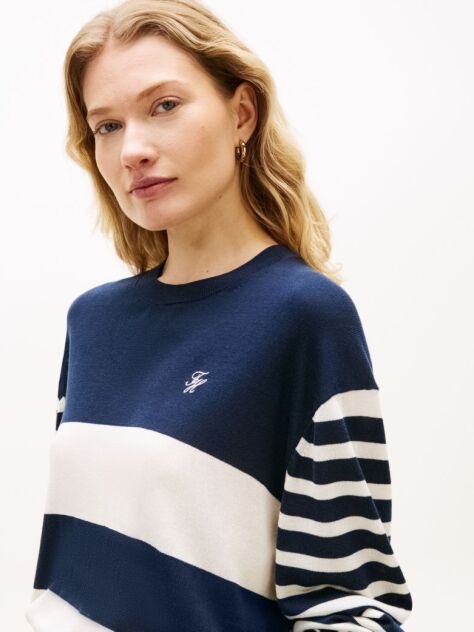 Multi Relaxed Crew Neck Jumper With Silk  Women