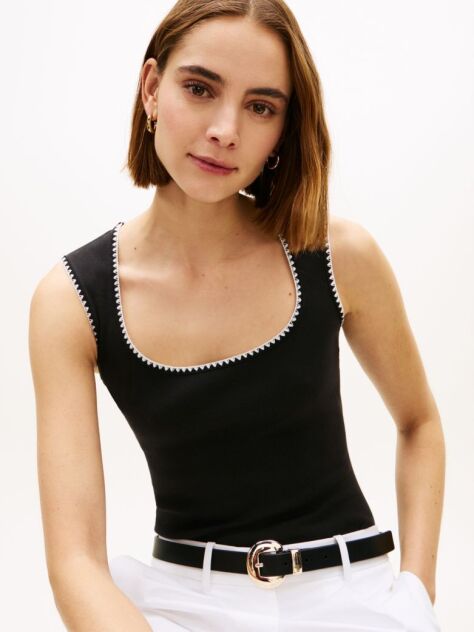Black Contrast Stitch Ribbed Slim Tank Top  Women