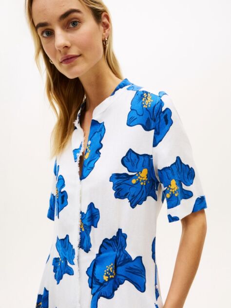 Multi Frayed Linen Blend Midi Shirt Dress  Women