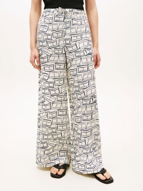 Multi Relaxed Wide Leg Pure Linen Trousers  Women