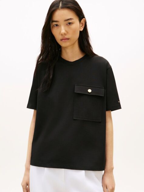Black Gold-Tone Button Pocket Relaxed T-Shirt  Women