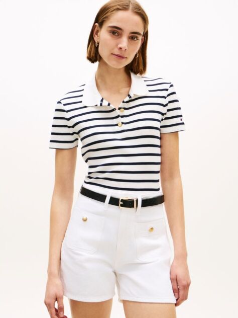 Multi Slim Fit Gold-Tone Button Polo Shirt  Women