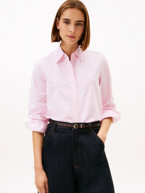 Pink Relaxed Fit TH Crest Embroidery Oxford Shirt  Women