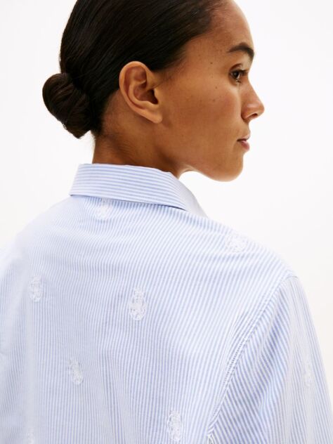 Blue Relaxed Fit TH Crest Embroidery Oxford Shirt  Women