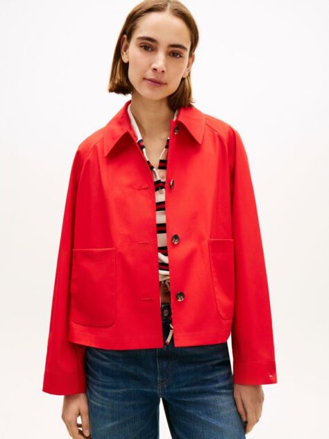 Red Water Repellent Collared Relaxed Short Jacket  Women