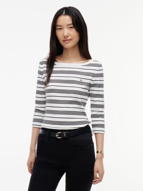 Multi Slim T-Shirt Με Λαιμόκοψη Boat Και Μανίκι 3/4  Γυναίκες