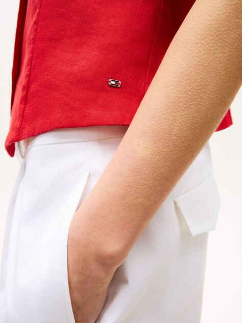 Red Linen Blend Poplin Waistcoat  Women