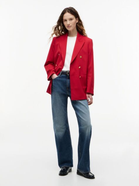 Κόκκινο Άνετο Blazer Με Διπλή Σειρά Κουμπιών Από Μάλλινο Μείγμα  Γυναίκες