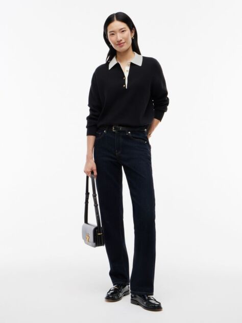 Black Premium Knit Gold-Tone Button Polo Jumper  Women