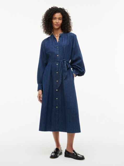 Blue Denim Belted Midi Shirt Dress  Women