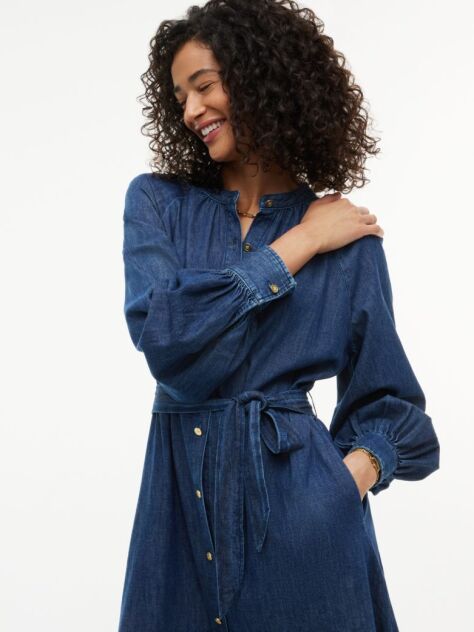 Blue Denim Belted Midi Shirt Dress  Women