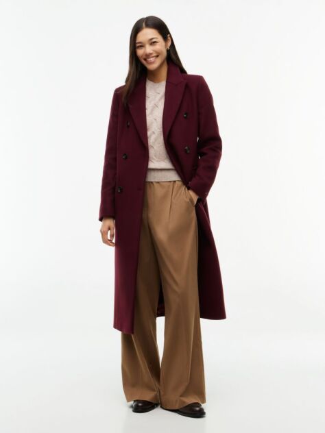 Red Manteco Wool Blend Slim Double Breasted Longline Coat  Women