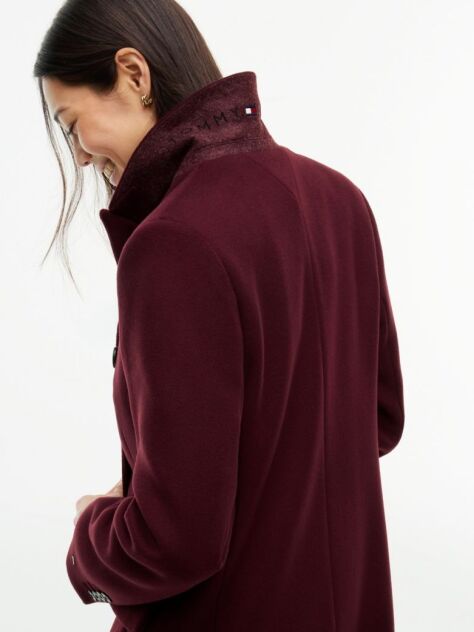 Red Manteco Wool Blend Slim Double Breasted Longline Coat  Women