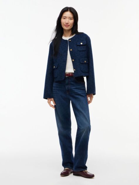 Blue Double-Faced Wool Blend Jacquard Slim Jacket  Women