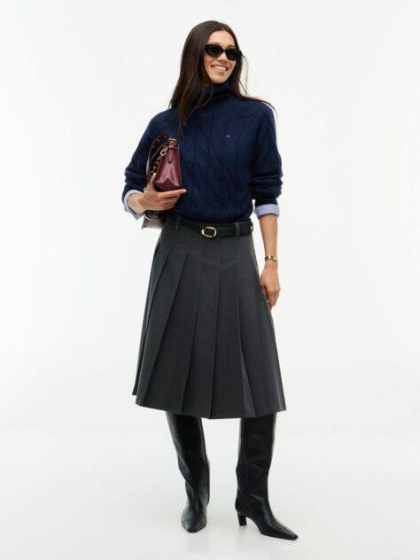 Grey Metal Flag Pleated Skirt  Women