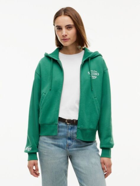 Green Logo Zip-Thru Oversized Hoody  Women
