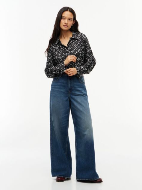 Black Relaxed Fit Print Satin Shirt  Women