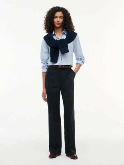 Blue Straight Leg Twill Trousers  Women