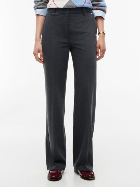 Grey Straight Leg Twill Trousers  Women