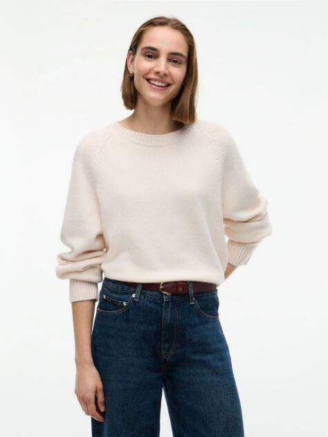 Beige Wool Blend Relaxed Jumper With Cashmere  Women