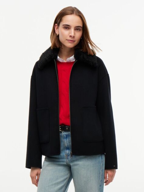 Black Double-Faced Wool Blend Relaxed Jacket  Women