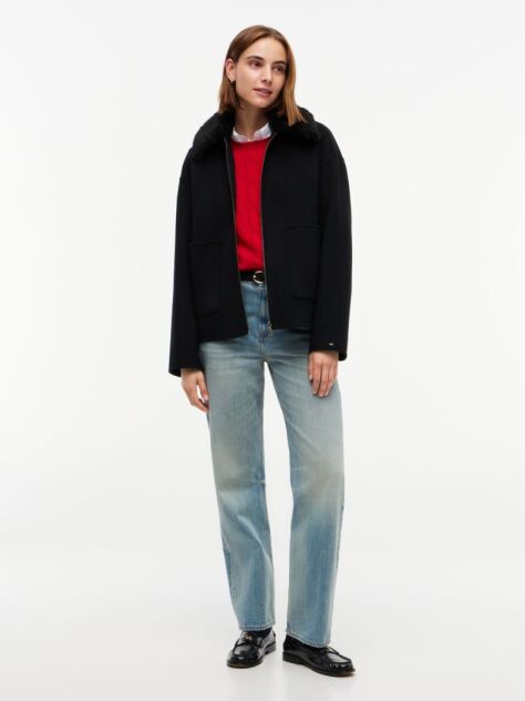 Black Double-Faced Wool Blend Relaxed Jacket  Women