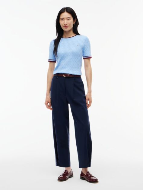 Blue Travel Button Cuff Barrel Trousers  Women