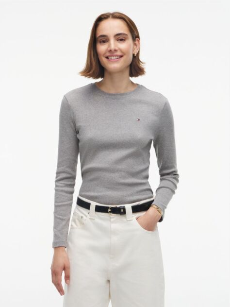 Grey Slim Crew Neck Long Sleeve T-Shirt  Women