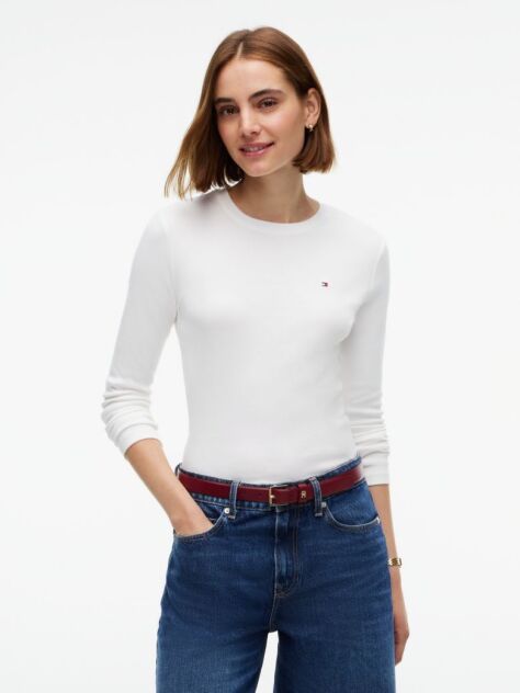 Beige Slim Crew Neck Long Sleeve T-Shirt  Women