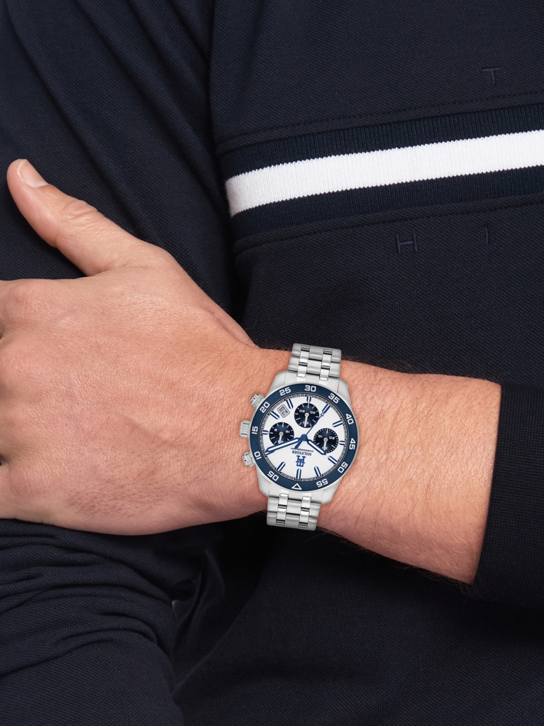 White Navy Bezel Chronograph Watch  Men