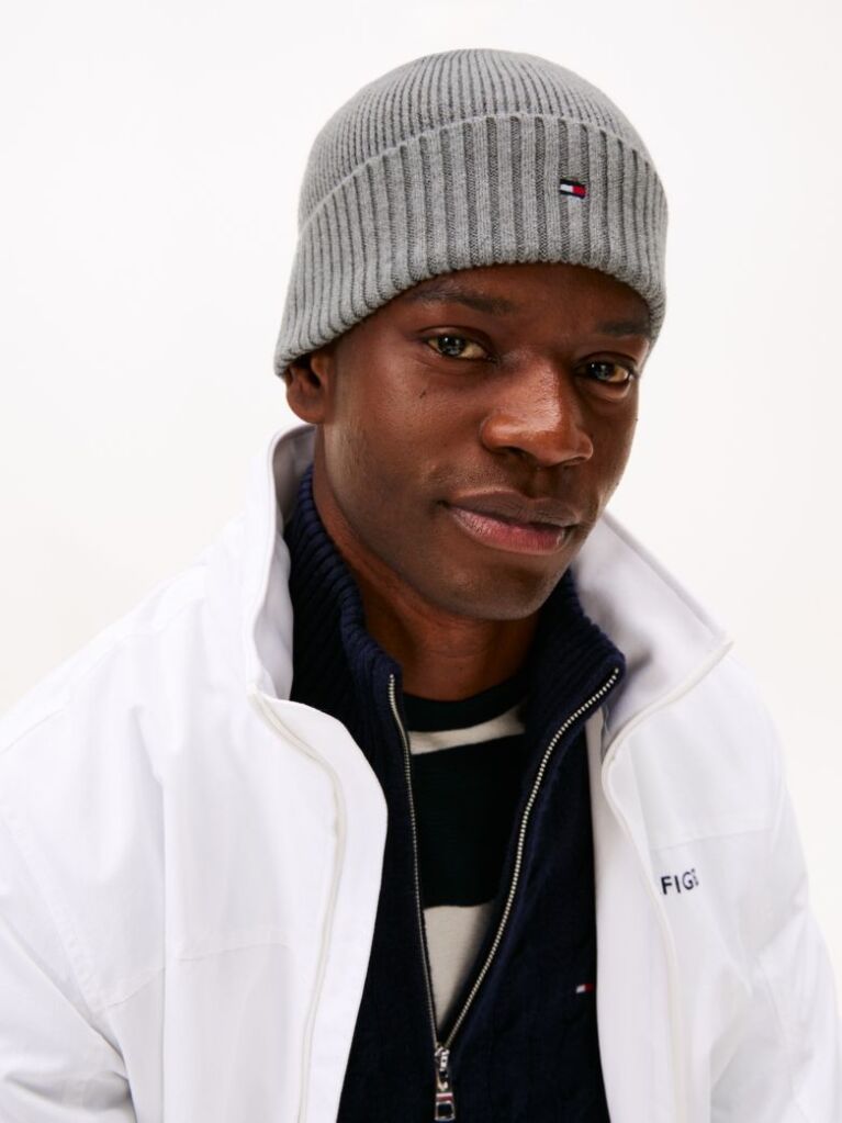 Grey Hilfiger Flag Beanie With Cashmere  Men