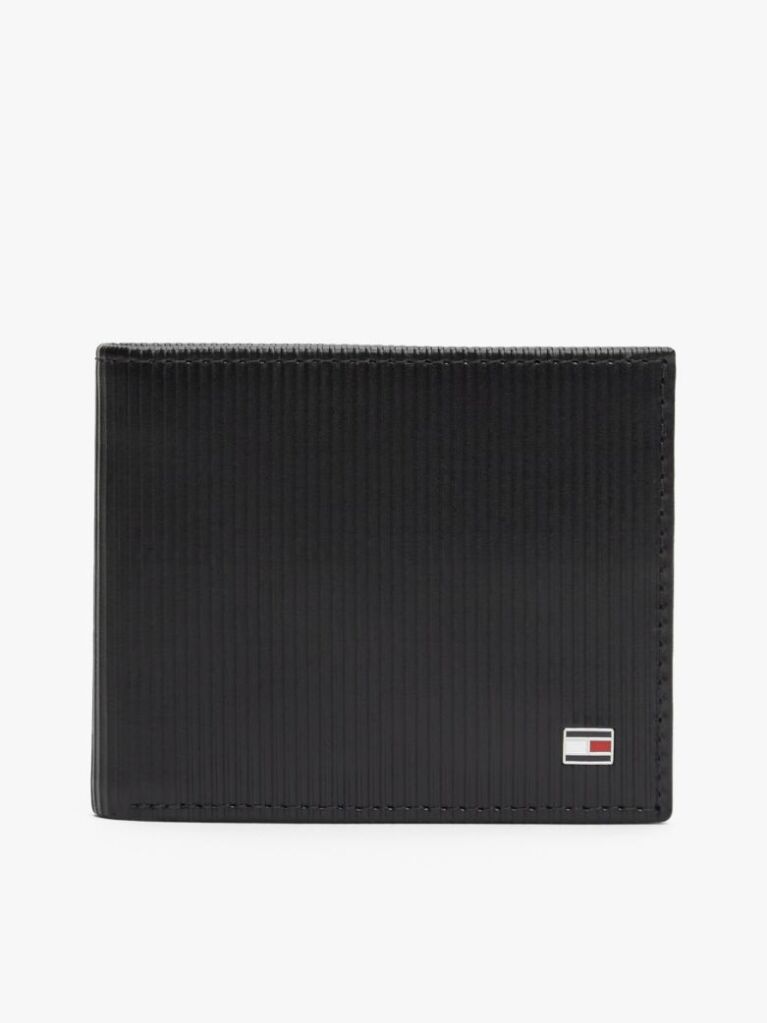 Black Hilfiger Flag Bifold Leather Credit Card Wallet  Men