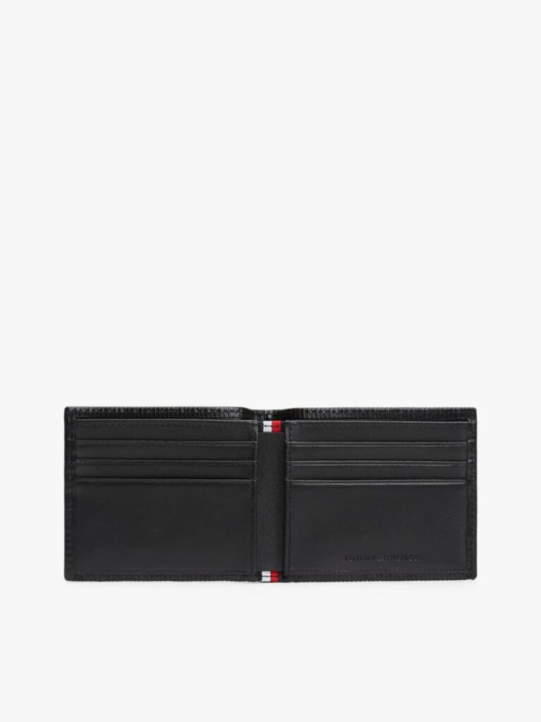 Black Hilfiger Flag Bifold Leather Credit Card Wallet  Men