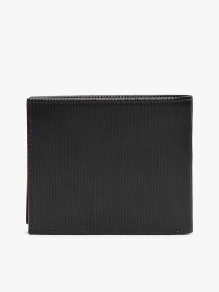 Black Hilfiger Flag Ribbed Leather Flap Wallet  Men
