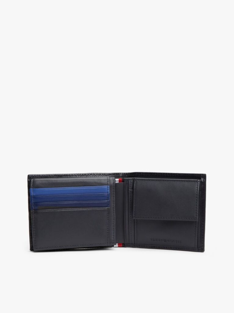 Blue Hilfiger Flag Ribbed Leather Flap Wallet  Men