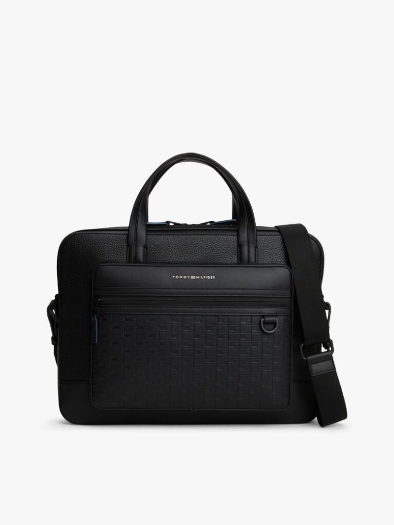 Black Modern Repeat Flag Pocket Laptop Bag  Men