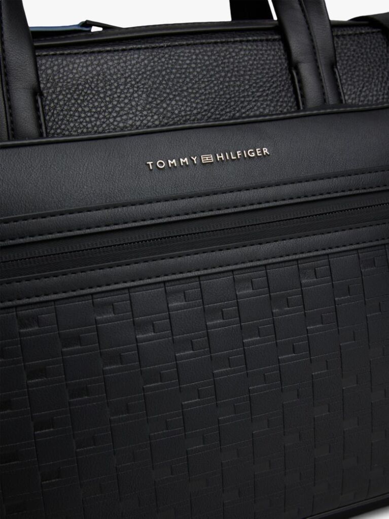 Black Modern Repeat Flag Pocket Laptop Bag  Men