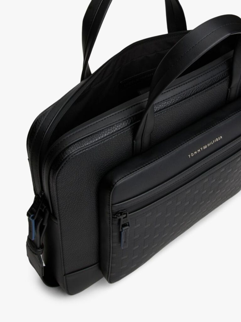 Black Modern Repeat Flag Pocket Laptop Bag  Men