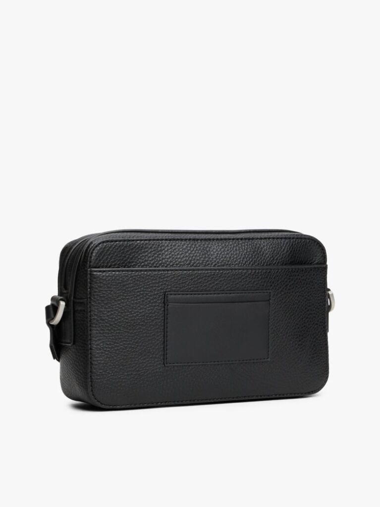 Black Pebble Grain Logo Crossbody Reporter Bag  Men