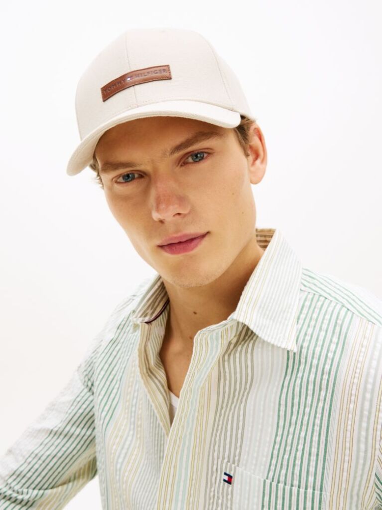 Beige Logo Patch Canvas Baseball Cap  Men