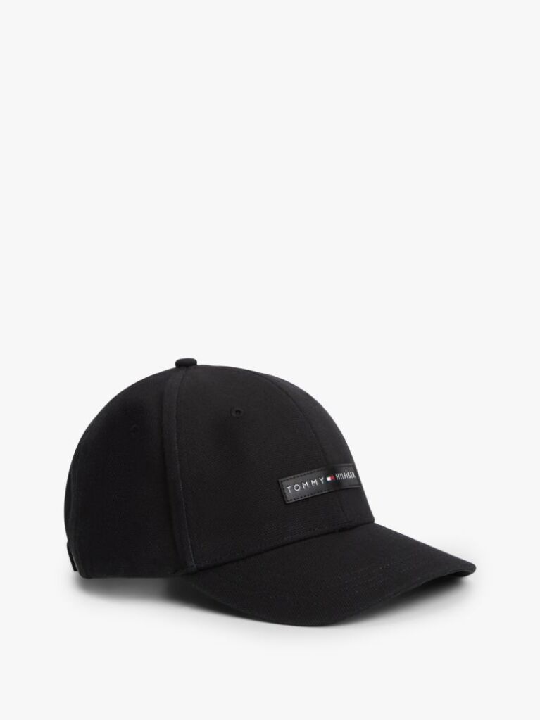Black Logo Patch Canvas Baseball Cap  Men
